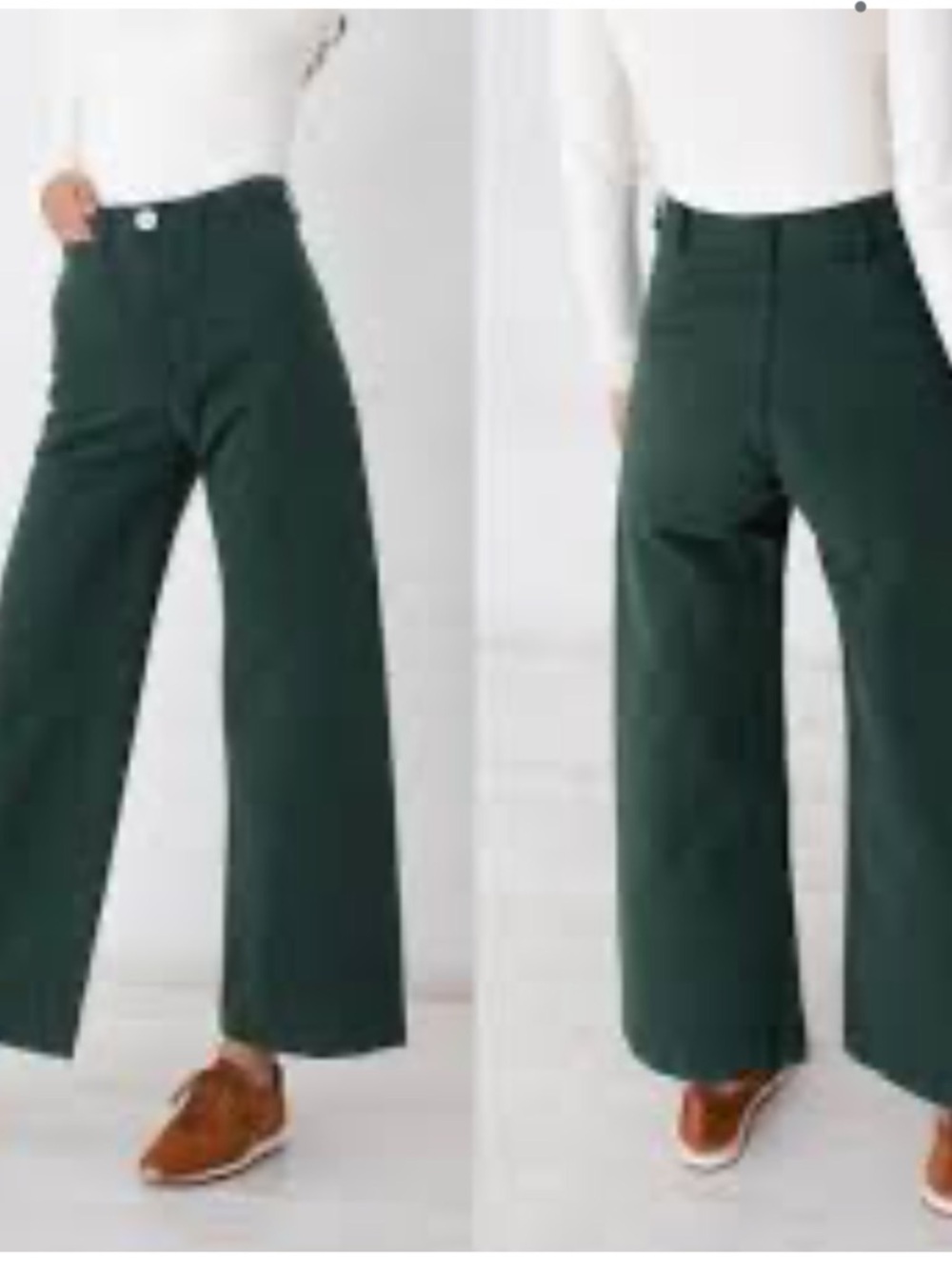 Zara Women Teal Green High-Rise Wide Leg Raw Hem Jeans Trousers Size 6